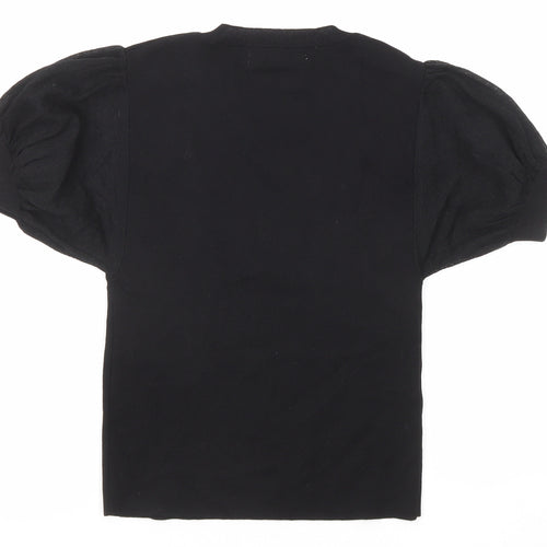 Mango Womens Black Cotton Basic T-Shirt Size S Crew Neck - Puff Sleeve