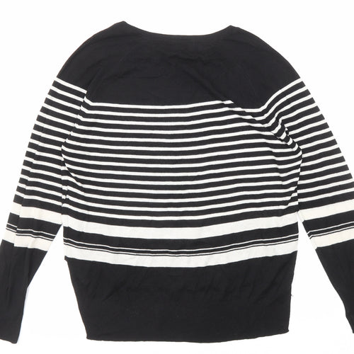 Zara Womens Black Round Neck Striped Viscose Pullover Jumper Size S