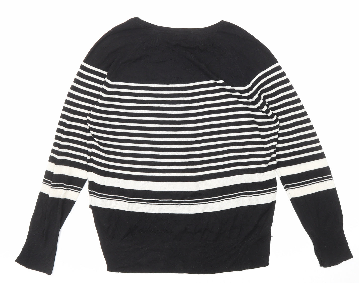 Zara Womens Black Round Neck Striped Viscose Pullover Jumper Size S