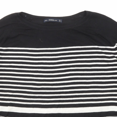 Zara Womens Black Round Neck Striped Viscose Pullover Jumper Size S