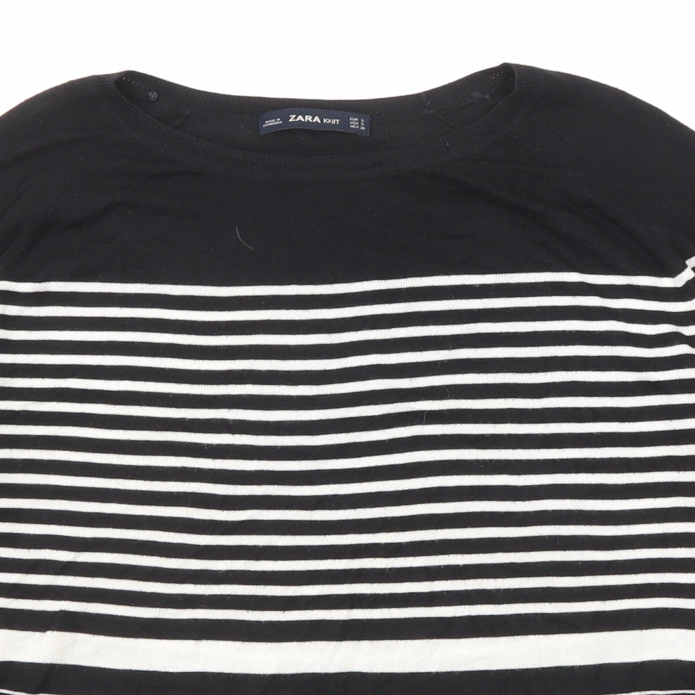 Zara Womens Black Round Neck Striped Viscose Pullover Jumper Size S