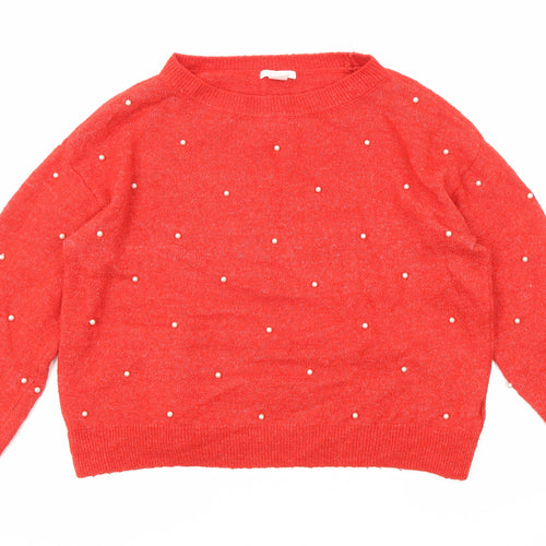 H&M Womens Red Boat Neck Acrylic Pullover Jumper Size S