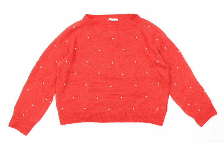 H&M Womens Red Boat Neck Acrylic Pullover Jumper Size S