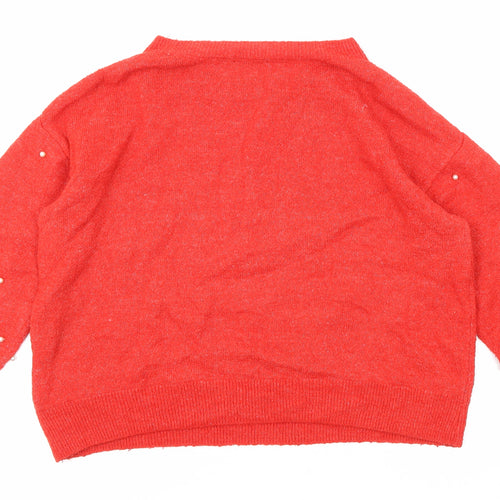 H&M Womens Red Boat Neck Acrylic Pullover Jumper Size S