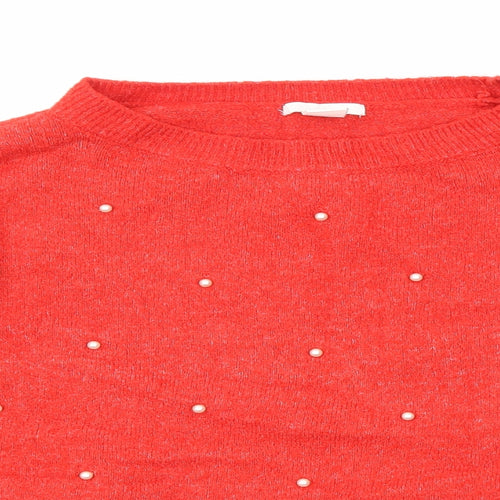 H&M Womens Red Boat Neck Acrylic Pullover Jumper Size S
