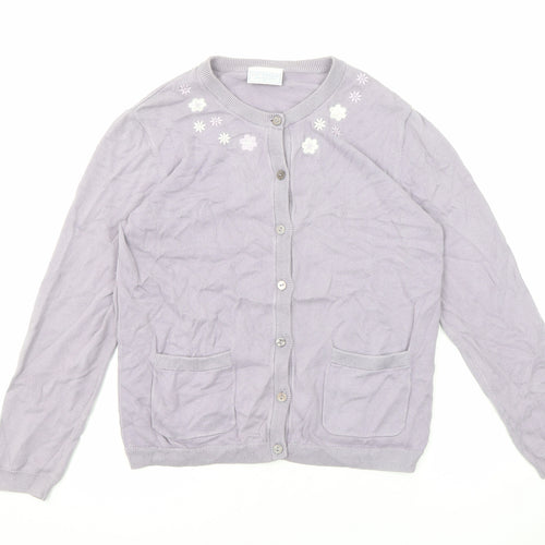Cotswold Womens Purple Round Neck Cotton Cardigan Jumper Size S - Flower detail