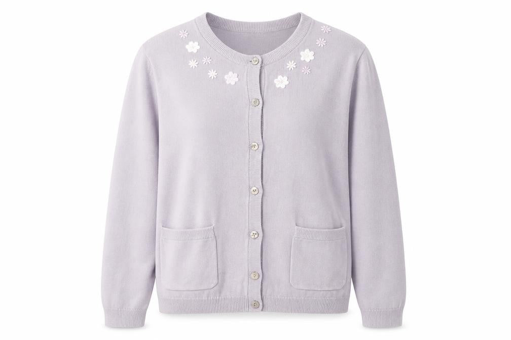 Cotswold Womens Purple Round Neck Cotton Cardigan Jumper Size S - Flower detail