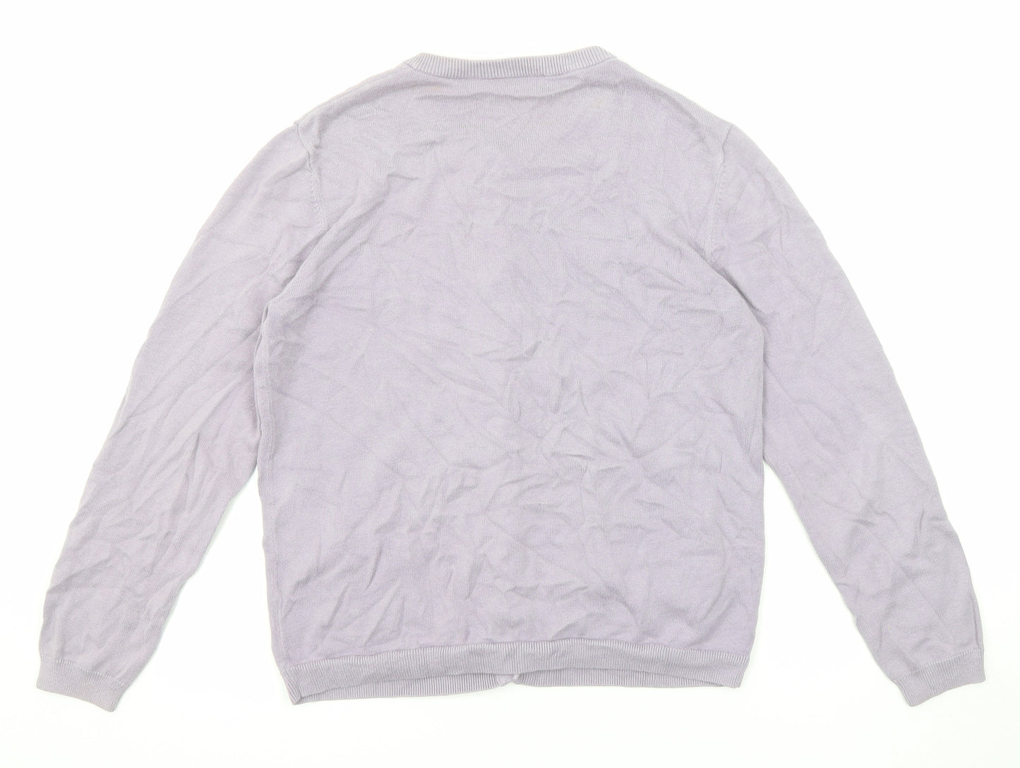 Cotswold Womens Purple Round Neck Cotton Cardigan Jumper Size S - Flower detail