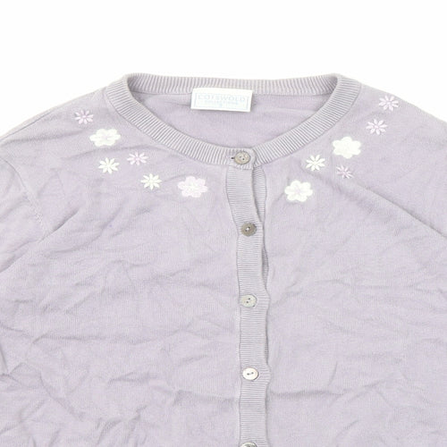 Cotswold Womens Purple Round Neck Cotton Cardigan Jumper Size S - Flower detail