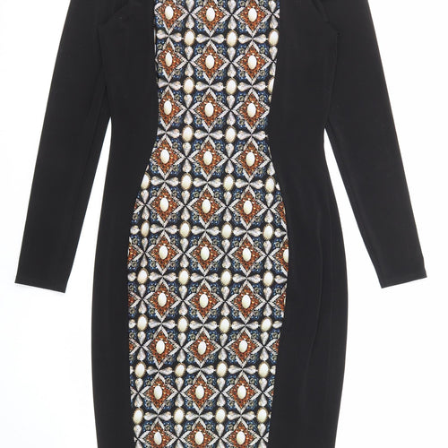 Marks and Spencer Womens Black Geometric Polyester Shift Size 8 Round Neck Pullover