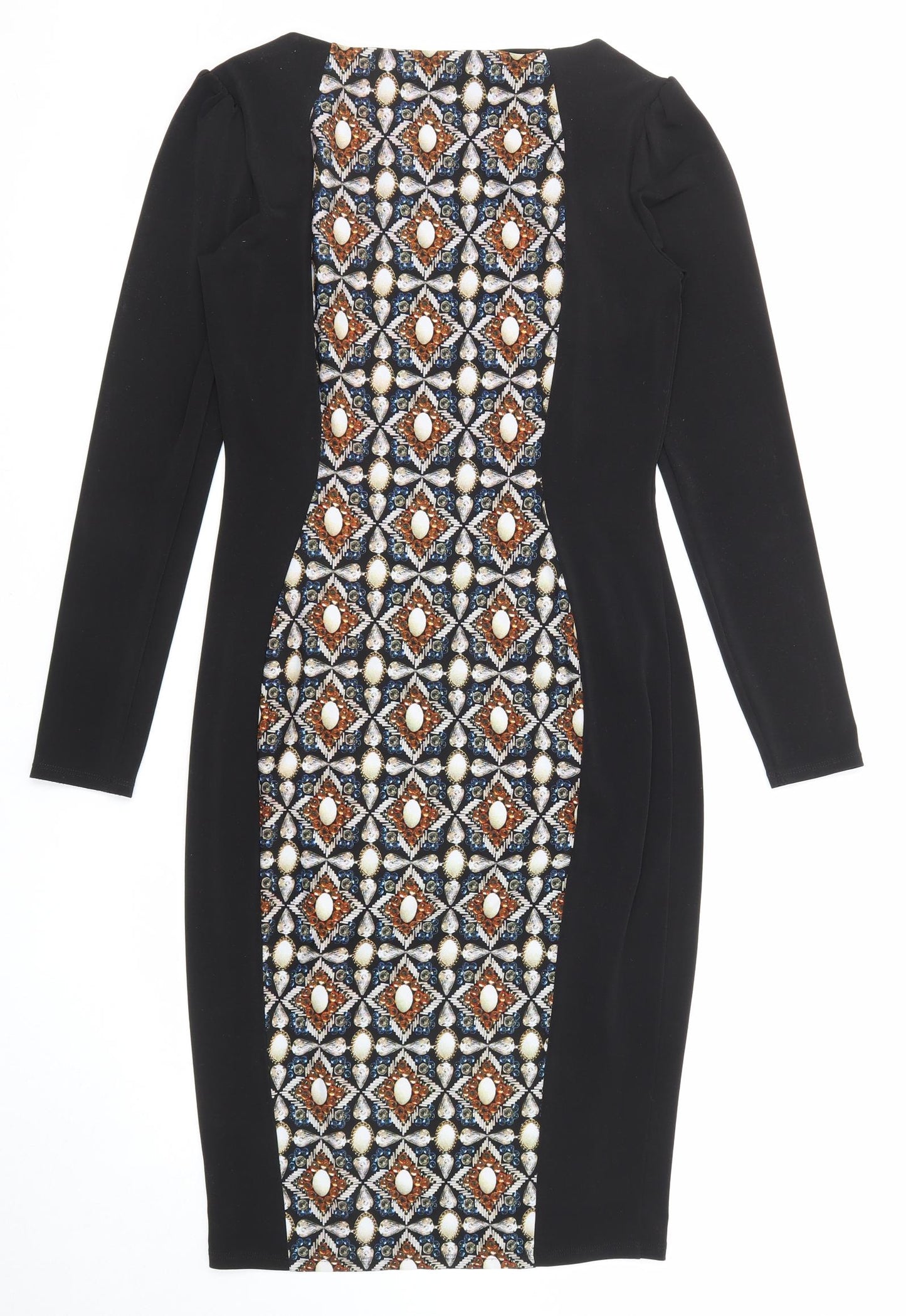 Marks and Spencer Womens Black Geometric Polyester Shift Size 8 Round Neck Pullover