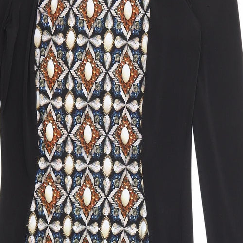 Marks and Spencer Womens Black Geometric Polyester Shift Size 8 Round Neck Pullover