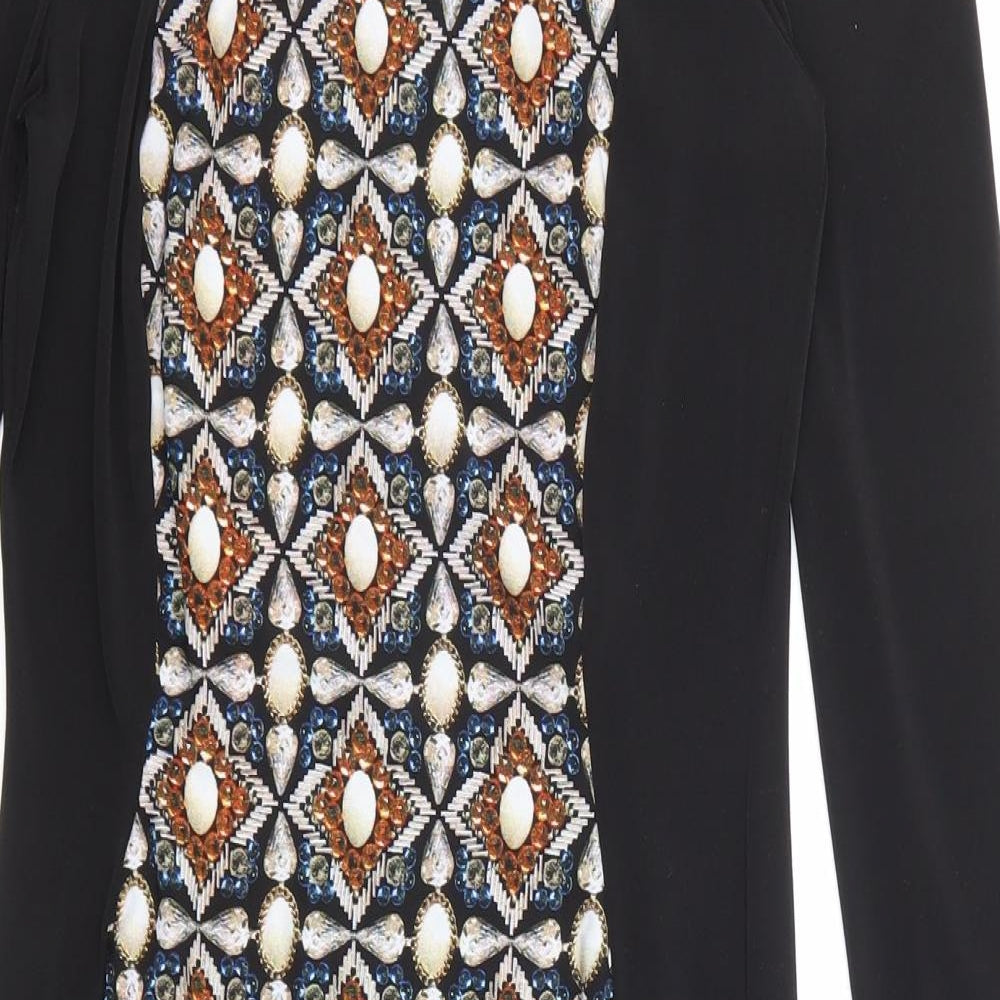 Marks and Spencer Womens Black Geometric Polyester Shift Size 8 Round Neck Pullover