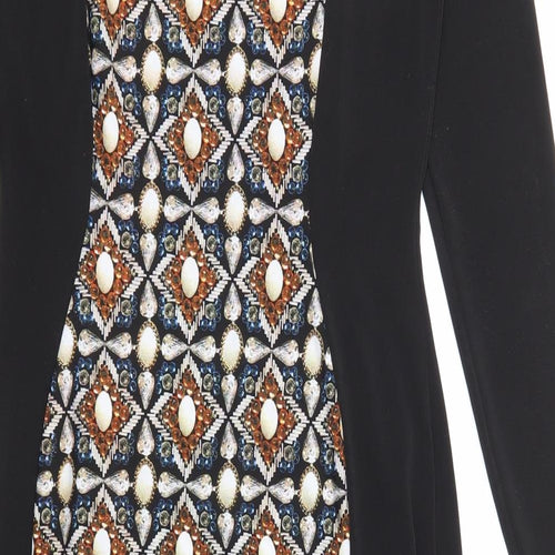 Marks and Spencer Womens Black Geometric Polyester Shift Size 8 Round Neck Pullover