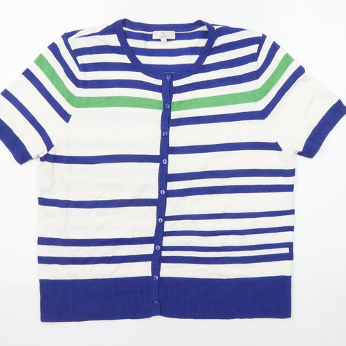 CC Womens Blue Round Neck Striped Viscose Cardigan Jumper Size L
