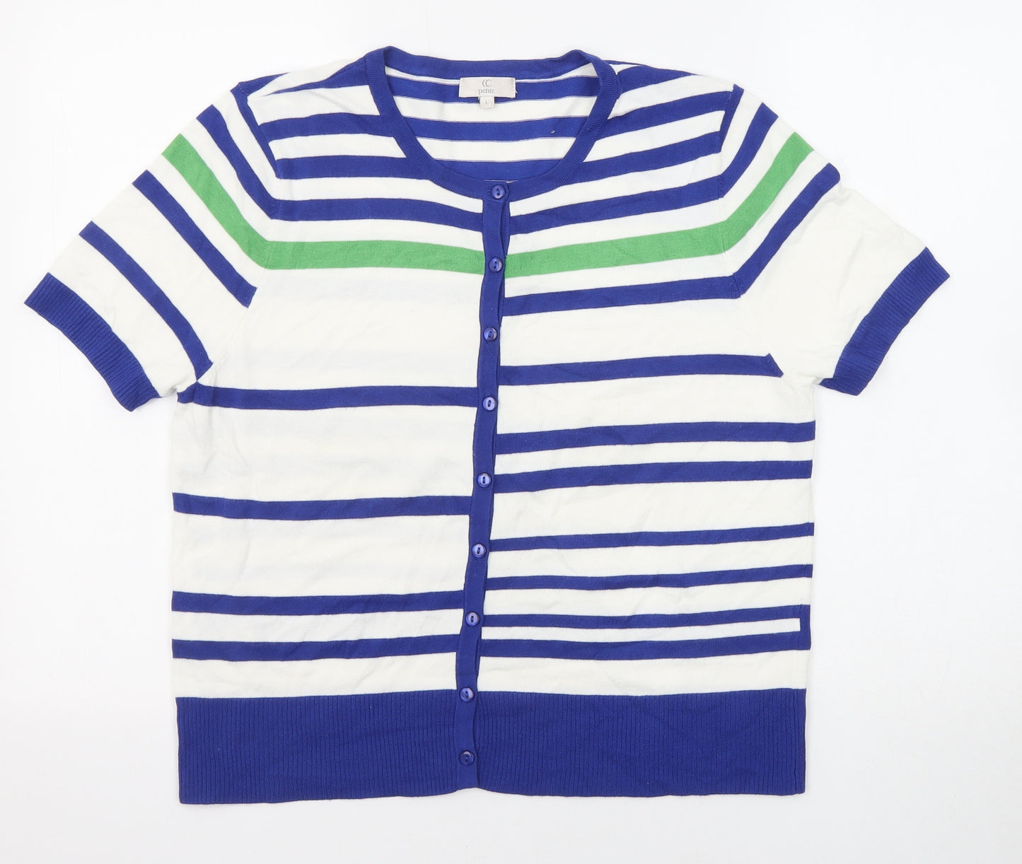 CC Womens Blue Round Neck Striped Viscose Cardigan Jumper Size L