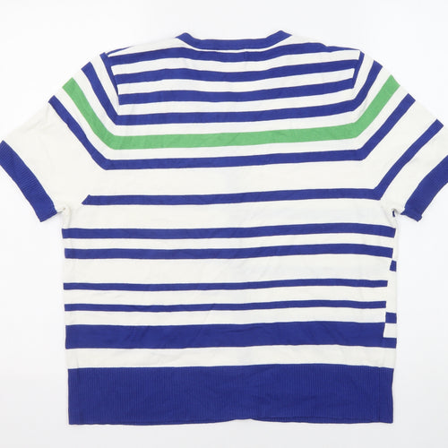 CC Womens Blue Round Neck Striped Viscose Cardigan Jumper Size L