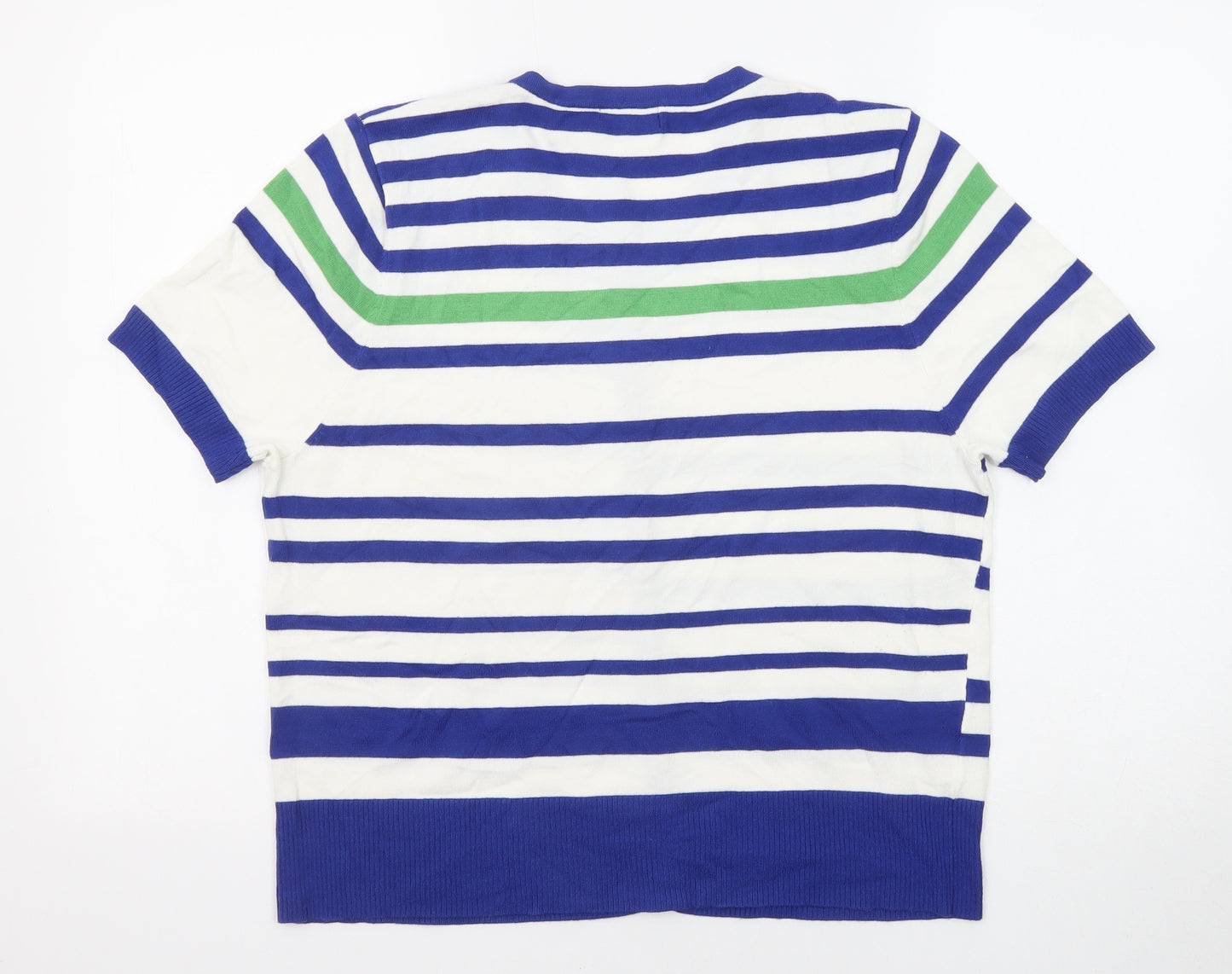 CC Womens Blue Round Neck Striped Viscose Cardigan Jumper Size L
