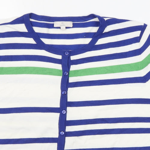 CC Womens Blue Round Neck Striped Viscose Cardigan Jumper Size L