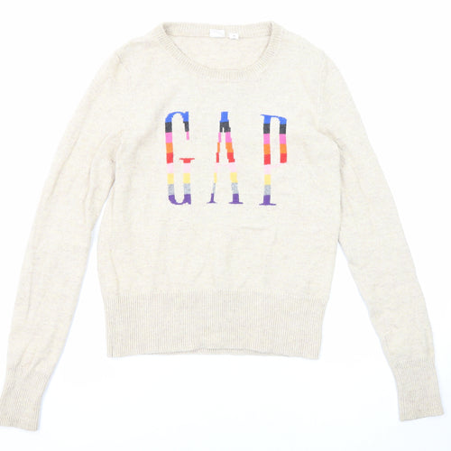 Gap Womens Beige Round Neck Cotton Pullover Jumper Size XS