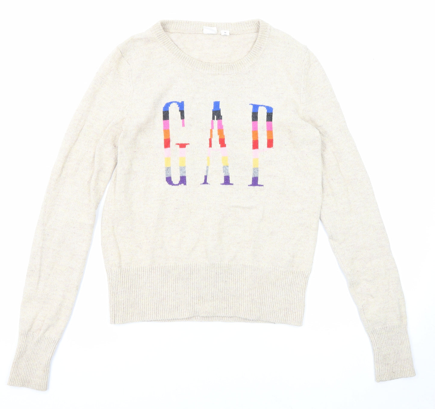 Gap Womens Beige Round Neck Cotton Pullover Jumper Size XS