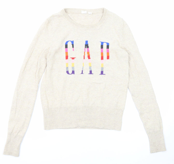 Gap Womens Beige Round Neck Cotton Pullover Jumper Size XS