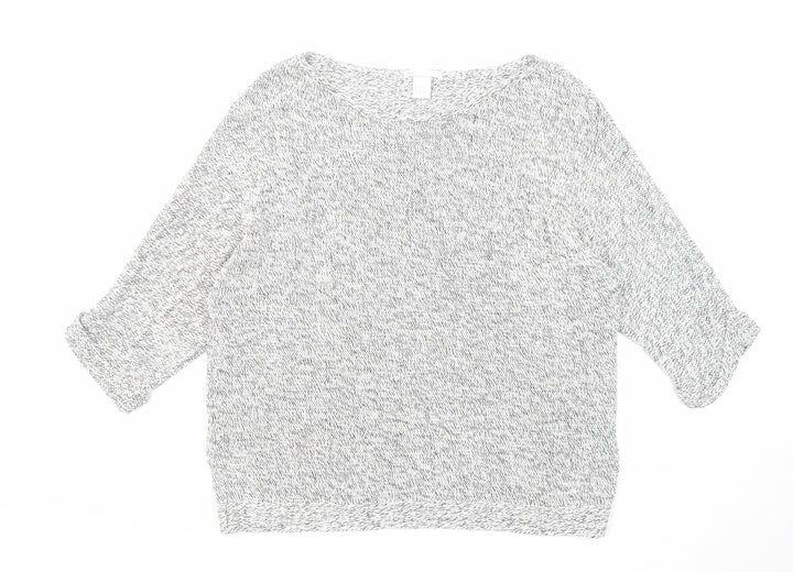 H&M Womens White Round Neck Cotton Pullover Jumper Size S