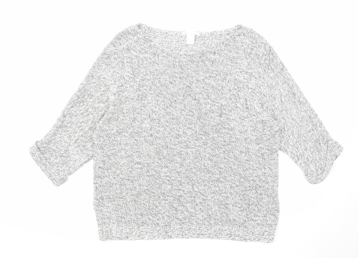 H&M Womens White Round Neck Cotton Pullover Jumper Size S