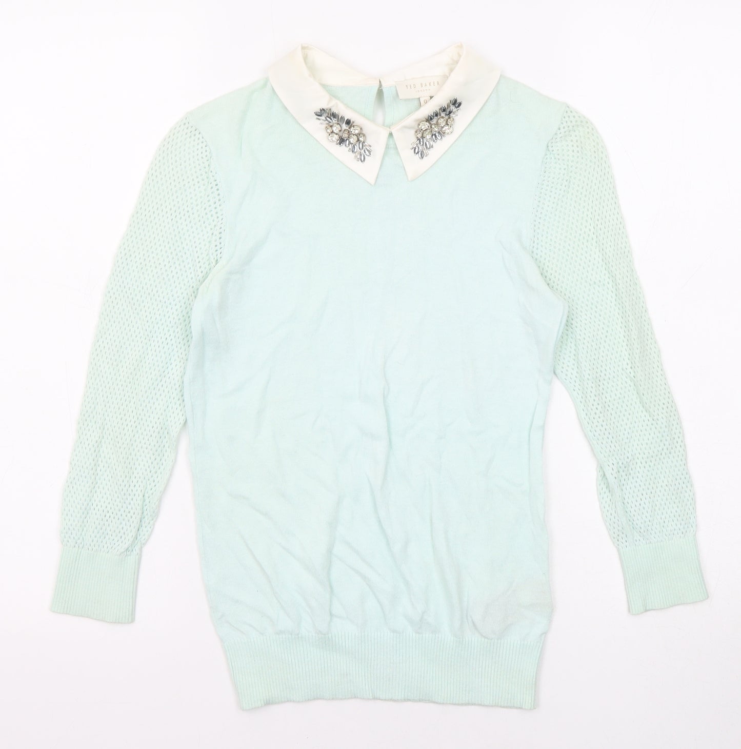 Ted Baker Womens Blue Collared Cotton Pullover Jumper Size S