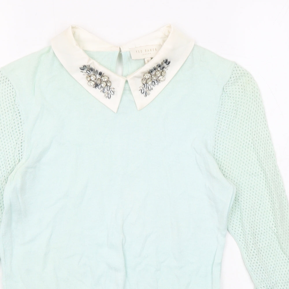 Ted Baker Womens Blue Collared Cotton Pullover Jumper Size S