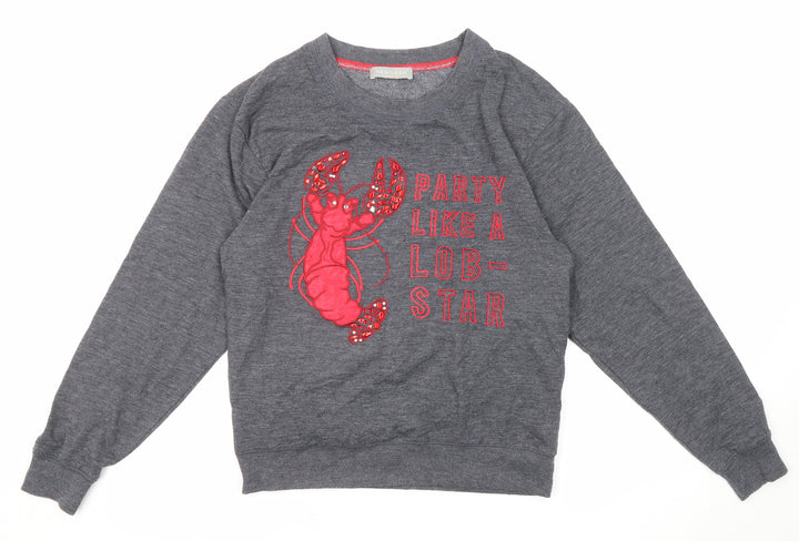 New Look Womens Grey Polyester Pullover Sweatshirt Size 6 Pullover - Party like a lob-star
