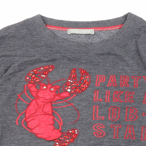 New Look Womens Grey Polyester Pullover Sweatshirt Size 6 Pullover - Party like a lob-star
