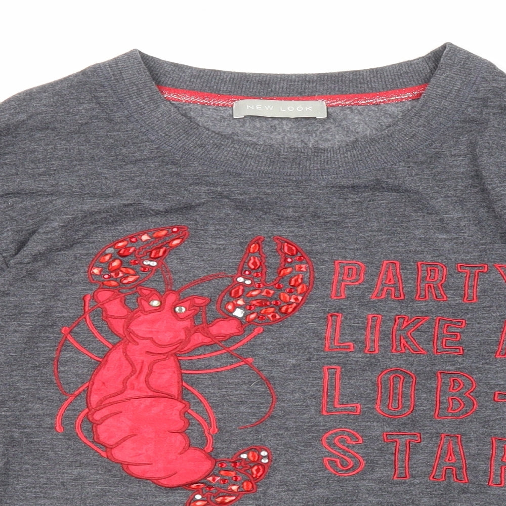 New Look Womens Grey Polyester Pullover Sweatshirt Size 6 Pullover - Party like a lob-star