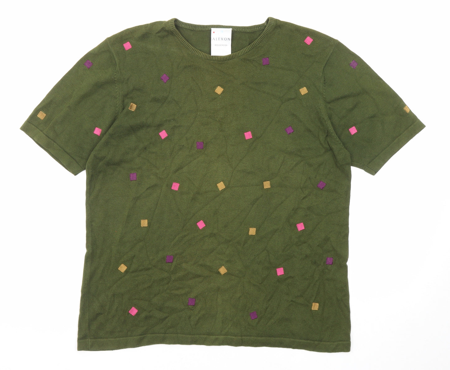Alexon Womens Green Round Neck Geometric Cotton Pullover Jumper Size M