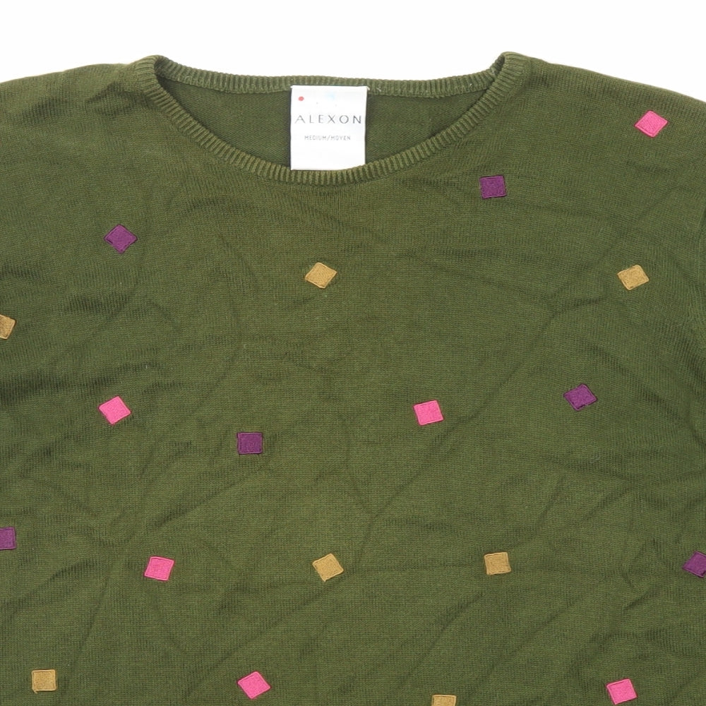 Alexon Womens Green Round Neck Geometric Cotton Pullover Jumper Size M