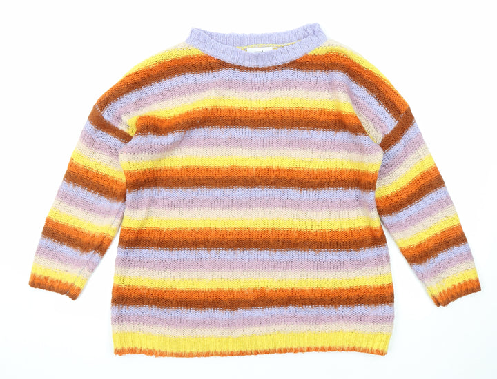 Topshop Womens Multicoloured Boat Neck Striped Acrylic Pullover Jumper Size S