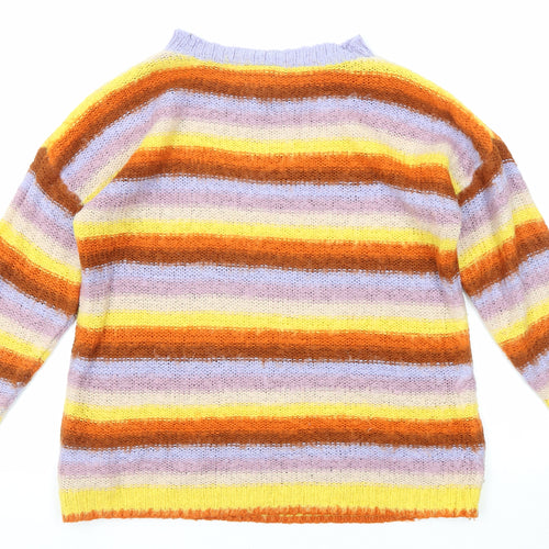Topshop Womens Multicoloured Boat Neck Striped Acrylic Pullover Jumper Size S