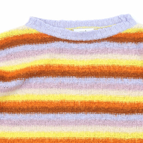 Topshop Womens Multicoloured Boat Neck Striped Acrylic Pullover Jumper Size S