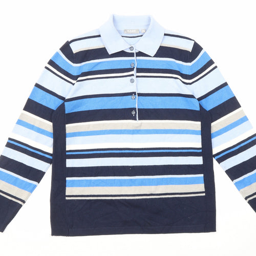 Rabe Womens Blue Collared Striped Modal Pullover Jumper Size 10