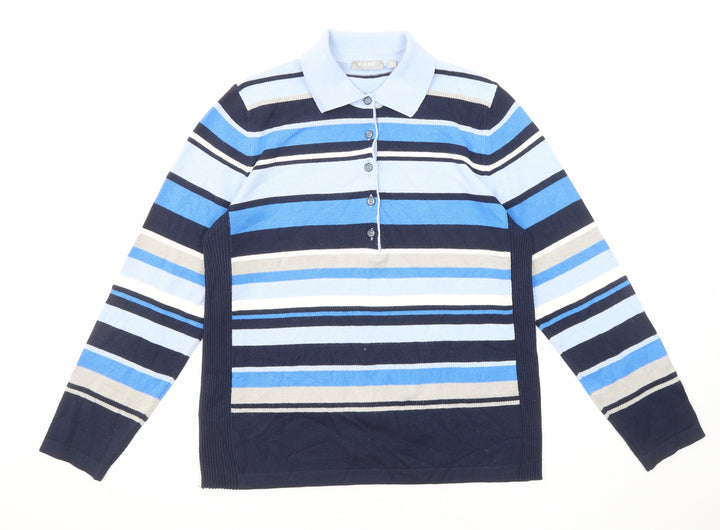 Rabe Womens Blue Collared Striped Modal Pullover Jumper Size 10