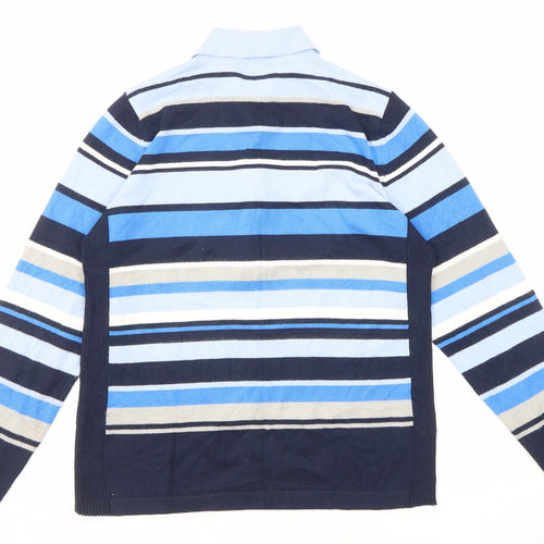 Rabe Womens Blue Collared Striped Modal Pullover Jumper Size 10