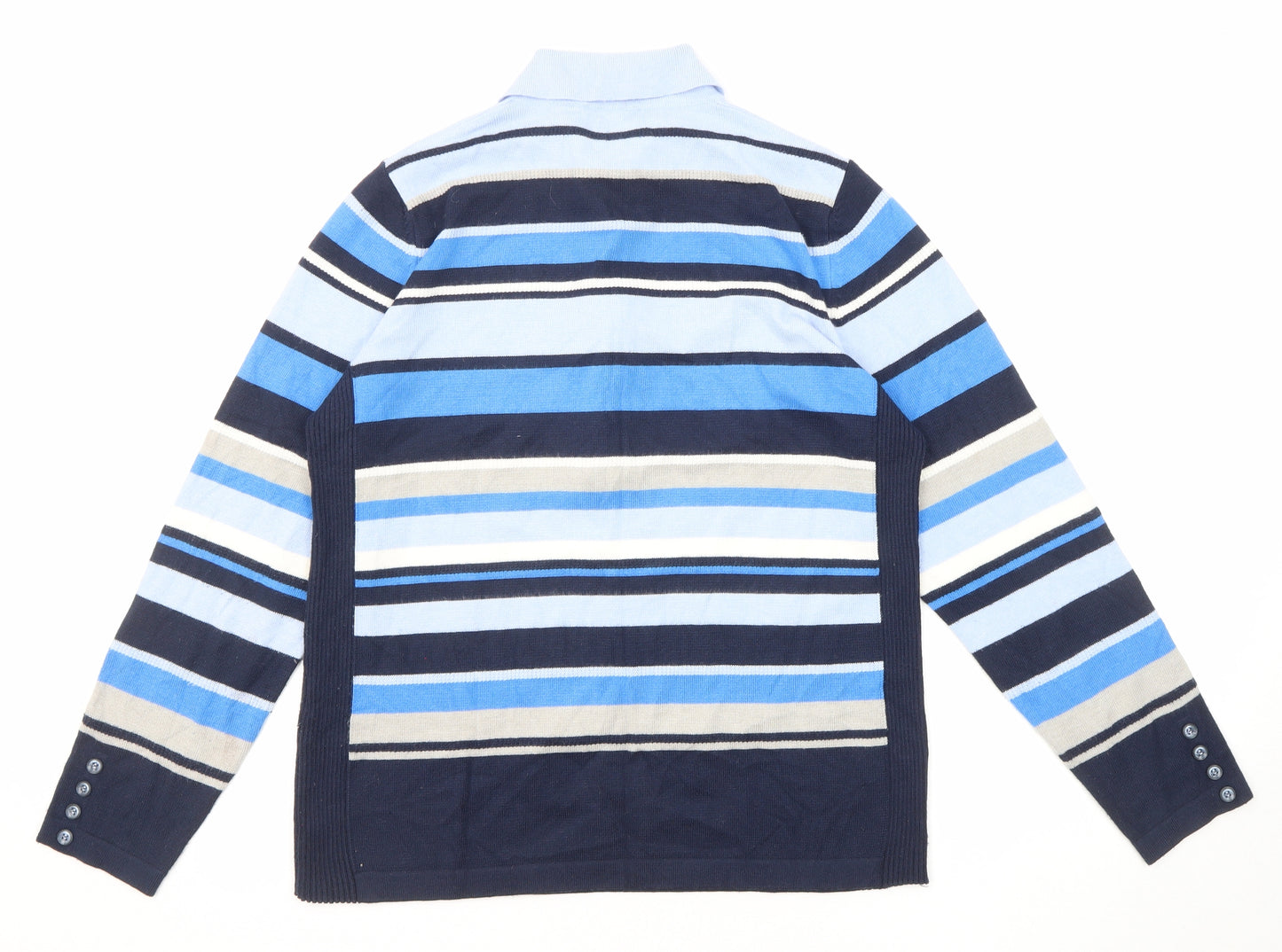 Rabe Womens Blue Collared Striped Modal Pullover Jumper Size 10