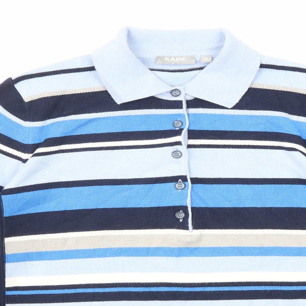 Rabe Womens Blue Collared Striped Modal Pullover Jumper Size 10