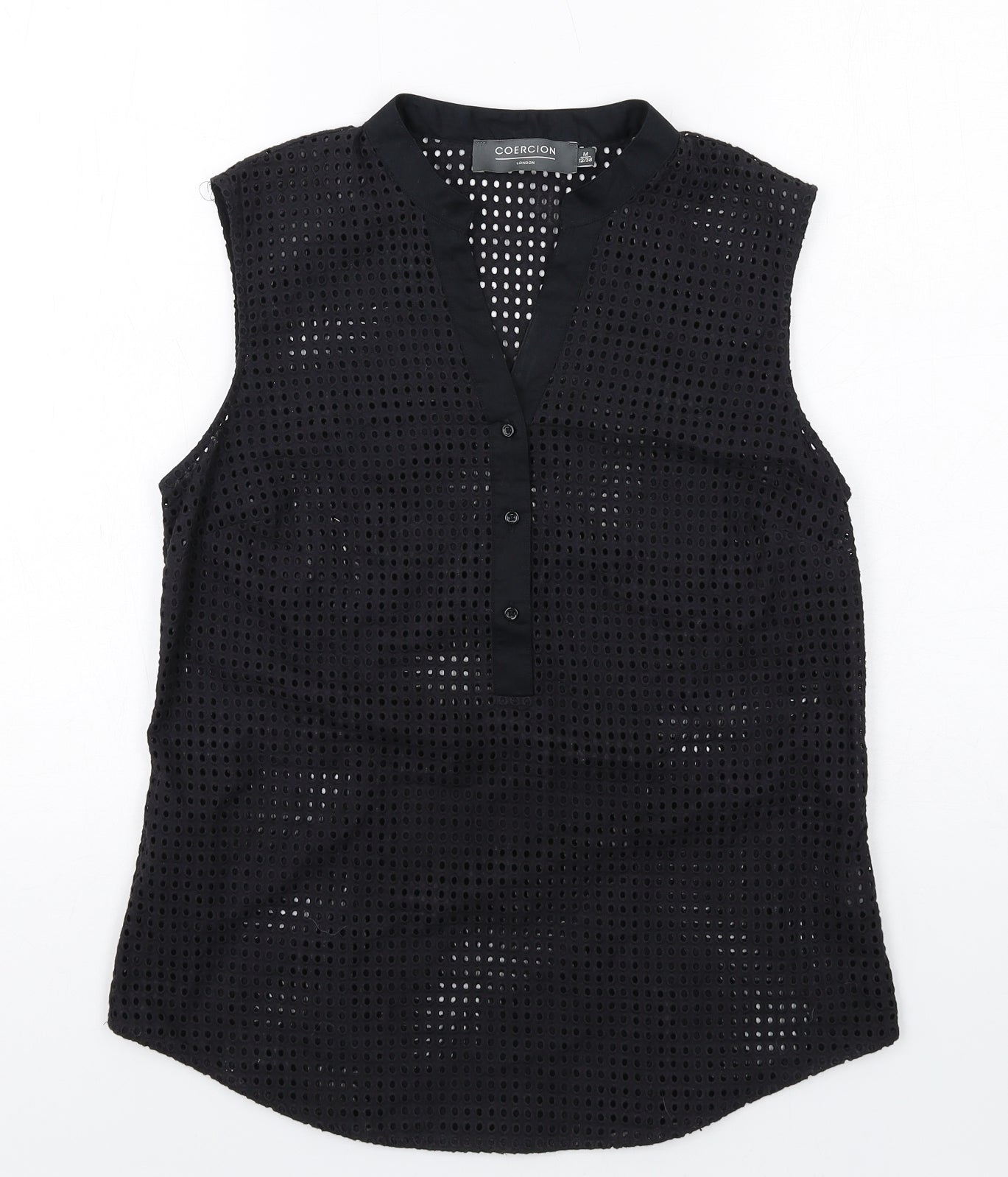 Coercion Womens Black Cotton Basic Tank Size 12 V-Neck - Broderie Anglaise