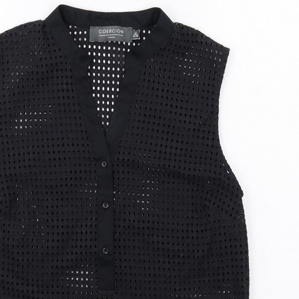 Coercion Womens Black Cotton Basic Tank Size 12 V-Neck - Broderie Anglaise