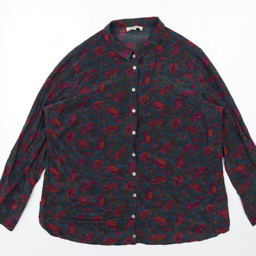 EAST Womens Multicoloured Floral Silk Basic Button-Up Size 20 Collared