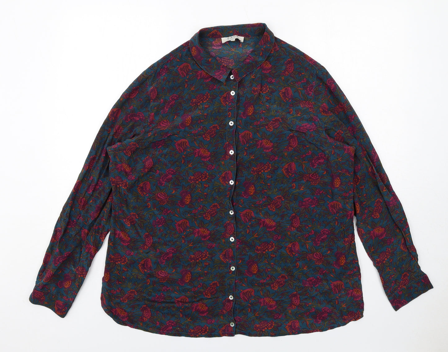 EAST Womens Multicoloured Floral Silk Basic Button-Up Size 20 Collared