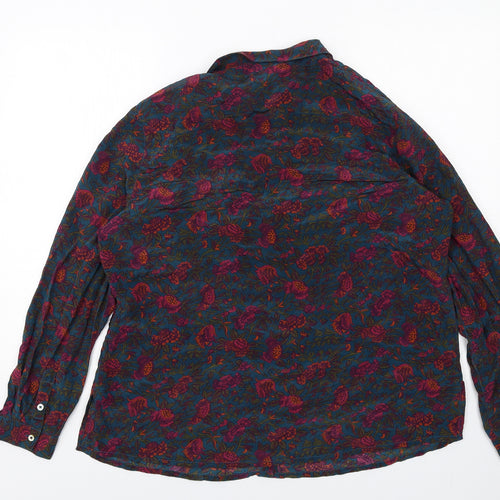 EAST Womens Multicoloured Floral Silk Basic Button-Up Size 20 Collared