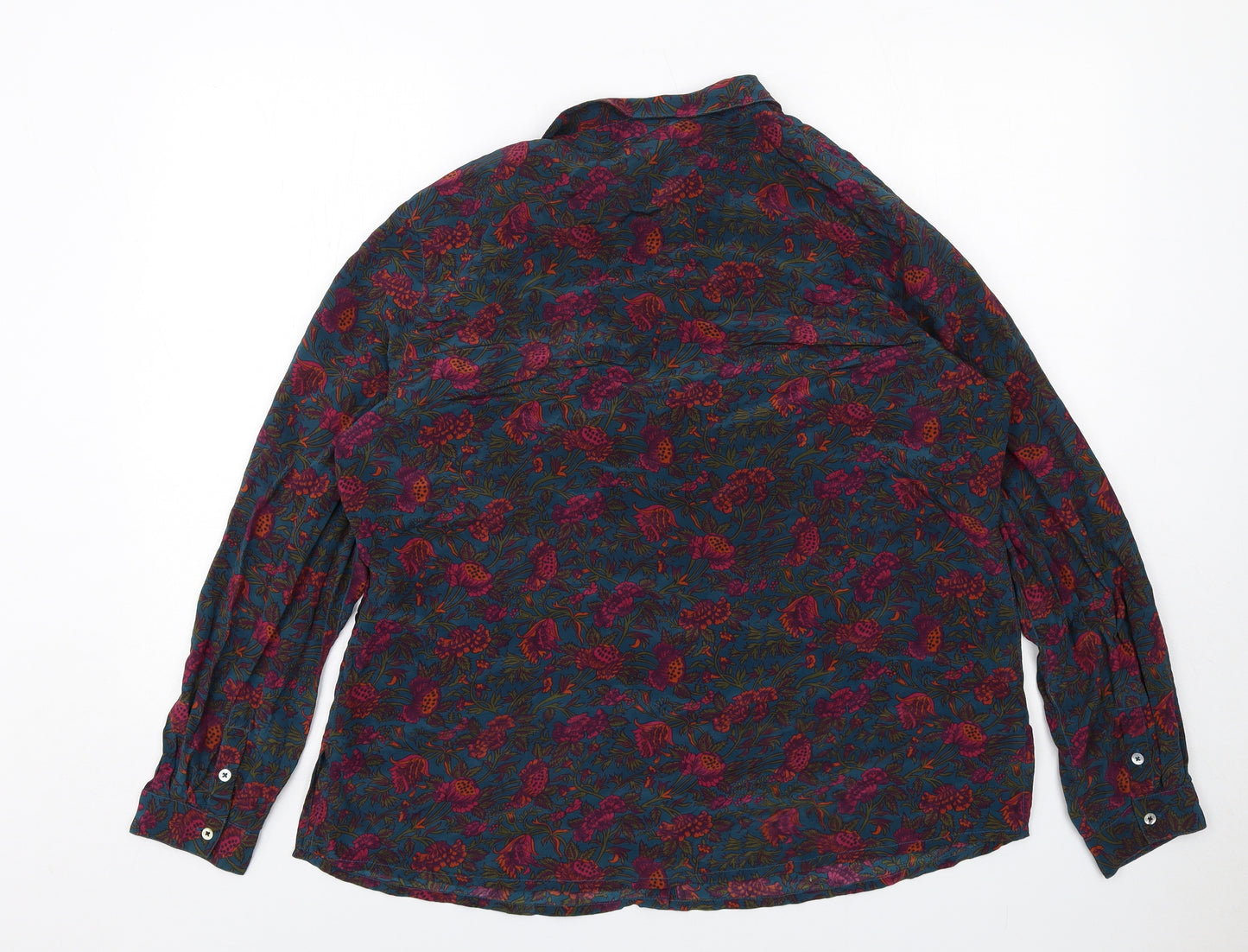 EAST Womens Multicoloured Floral Silk Basic Button-Up Size 20 Collared