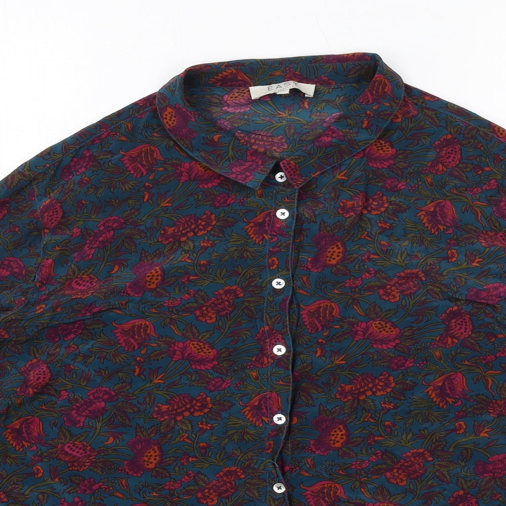 EAST Womens Multicoloured Floral Silk Basic Button-Up Size 20 Collared